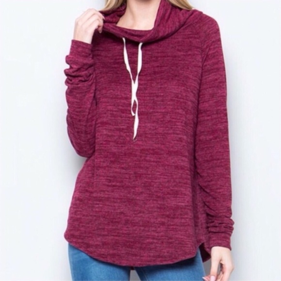 Burgundy Cowl Neck Sweater - Picture 3 of 5